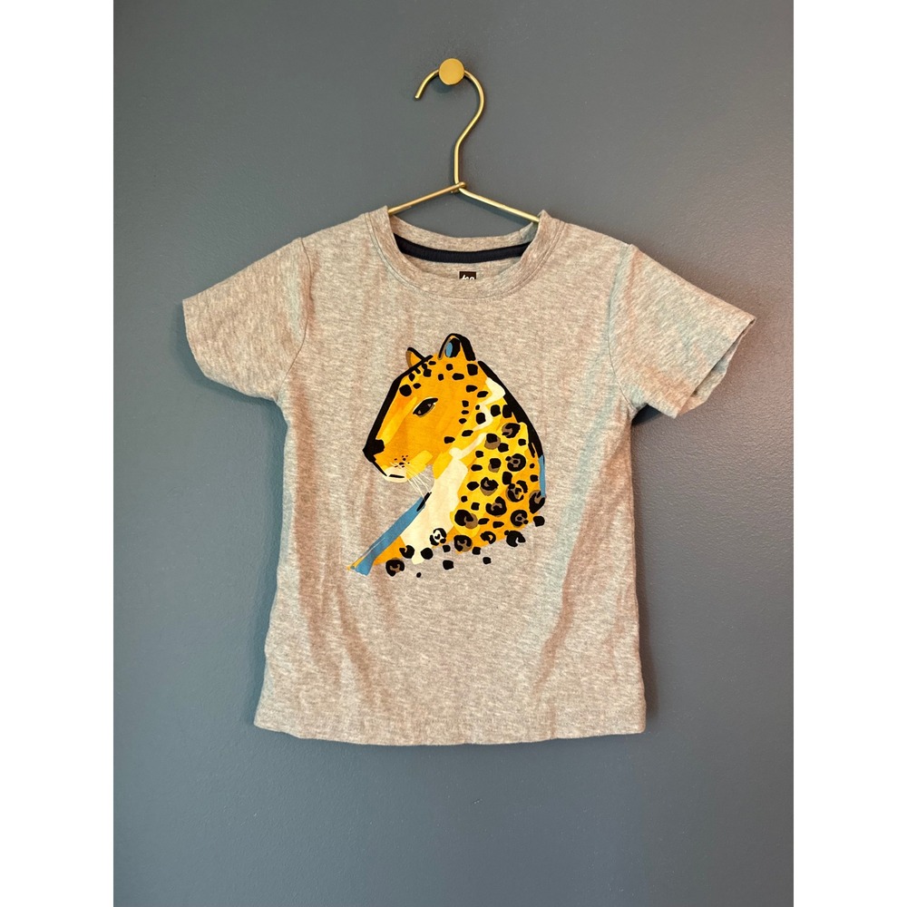 Tea Collection Kids Gray Leopard Graphic Tee Short Sleeve Cotton Shirt 3T